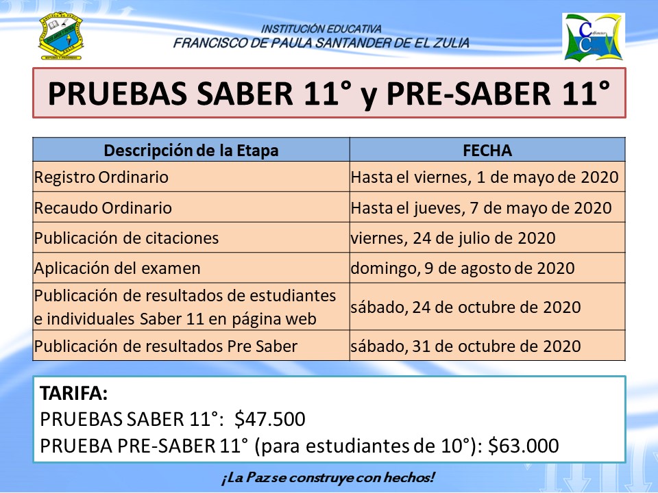 Info – Pruebas SABER 11° Y PRE-SABER 11° – 2020 – Institución Educativa ...