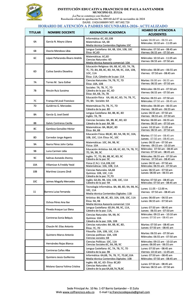 Horario de atencion a padres 2026 - actualizado